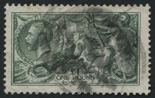 SG404 1 Blue Green F/U light registered cancel - a scarce stamp, tiny corner crease