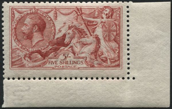 SG409 1915 DLR 5s bright Carmine, lower right corner marginal, U/M