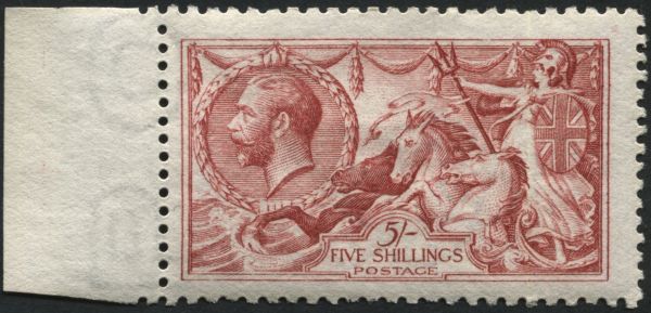 SG409 5/- bright Carmine marginal, slight natural gum tone