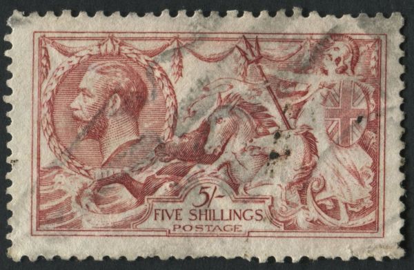 SG410 1915 DLR 5s pale Carmine, few missing perfs but very lightly cancelled