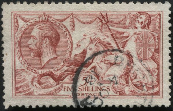 SG410 5/- pale Carmine worn plate VF/U, Cat 500