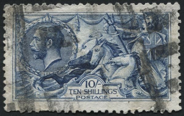 SG411 10/- deep Blue De La Rue printing, good colour