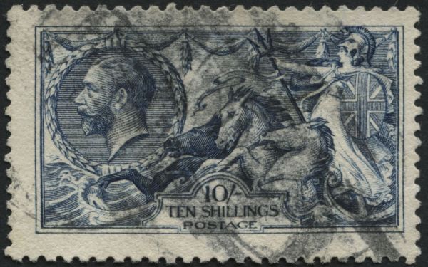 SG411 10/- deep Blue with light parcel cancel, fine