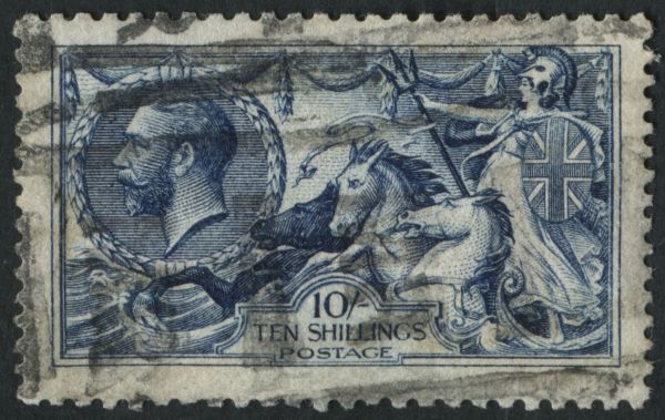 SG411 10/- deep bright Blue very good used light parcel cancel