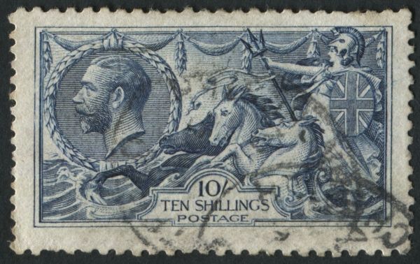 SG412 10/- Blue fine used good perforations