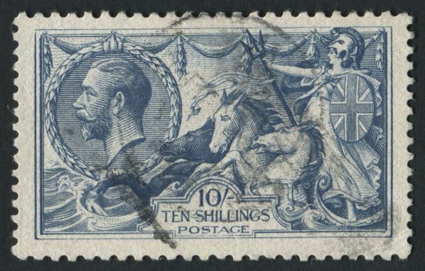 SG417 10/- dull grey blue fine used Cat 175