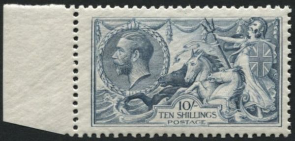 SG417 10/- dull Grey Blue marginal, U/M