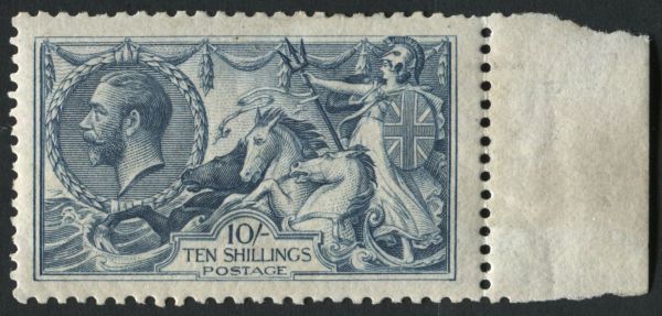 SG417 10/- dull Grey Blue, very fine mint marginal, light gum wrinkles