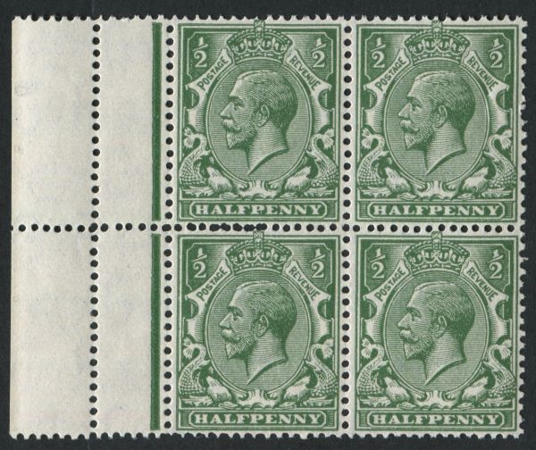 SG418(var) d Green error doubly perforated in block of 4, unmounted mint