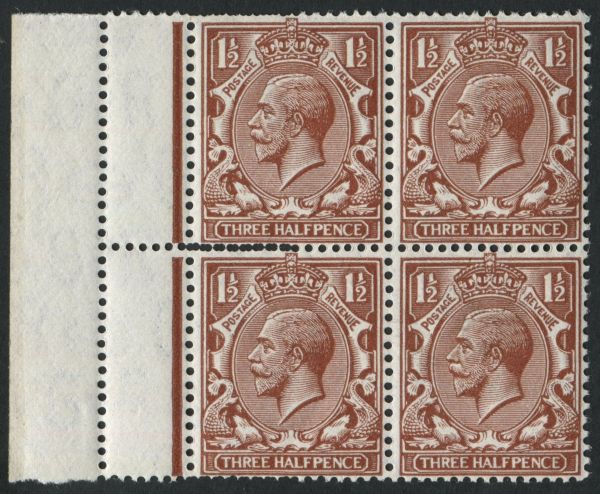 SG420(var) 1d Red Brown doubly perforated in block of 4. unmounted mint