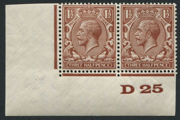 SG420f SpecN35b 1924-26 1d Red-Brown pair with D25 control experimental paper, U/M