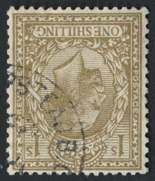 SG429wi 1/- pale Buff Brown Wmk Inv, F/U