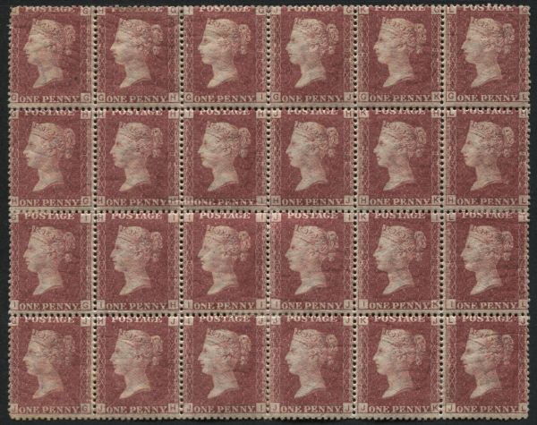 SG43 1d Rose Red plate 192 block of 4x6, mint examples, a few minor gum bends