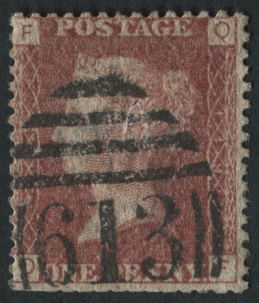 SG43 1d Rose SpecPP154 plate 119, used perf trimmed at base with error Oxford cancel 613 for 603