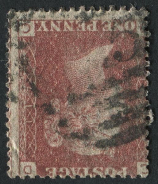 SG43 Pl117 1858-79 1d Red plate 11 DC, Wmk Inv odd nibbled perf but F/U