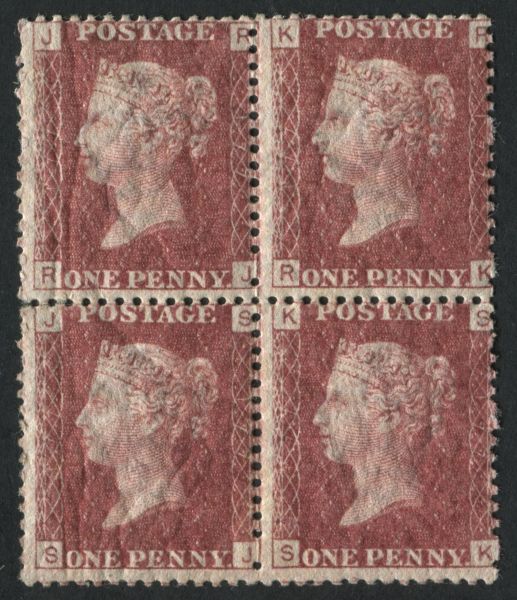 SG43 Pl177 1858-79 pl177 RJ/SK block of 4, odd nibbled perf but lower pair U/M