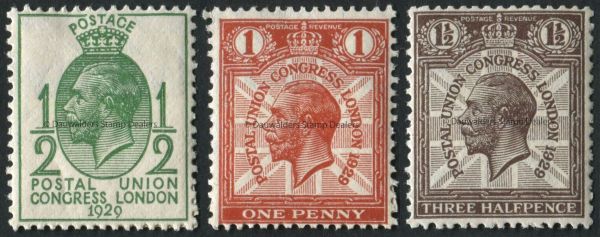 SG434a-436a Set of 3 1929 Postal Union Congress, wmk sideway