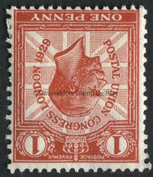 SG435i 1d Red 1929 Postal Union Congress, wmk inverted