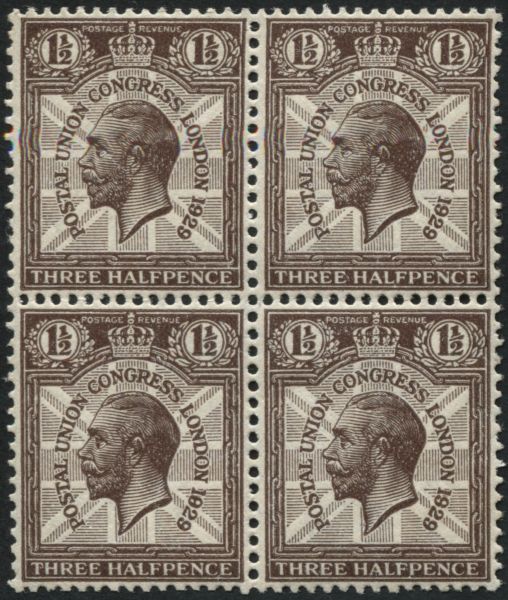 SG436 1929 PUC 1d 1829 for 1929 variety in U/M block of four, exceptional of this scarce variety