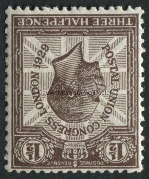 SG436i 1d Brown 1929 Postal Union Congress, wmk inverted