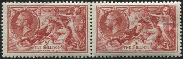 SG451 1934 re-engraved 5s bright Rose Red horizontal pair, very lightly mounted mint