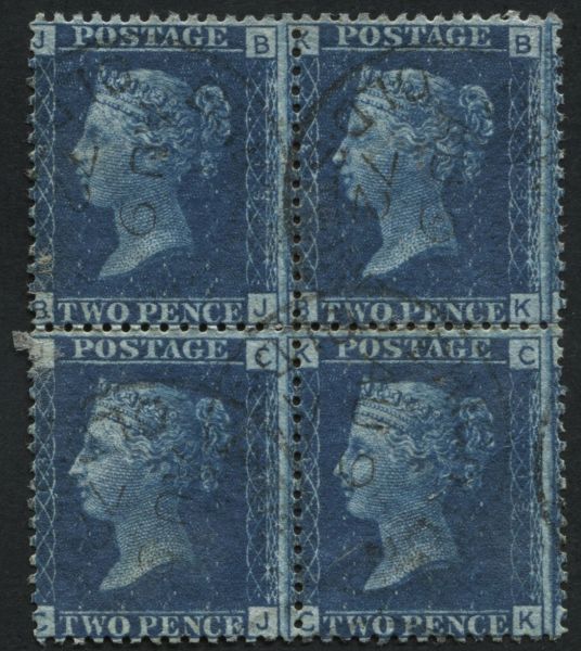 SG47 2 deep full Blue BJ-CK centred to left block of 4 of plate 13, F/U