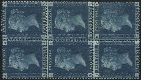 SG47 2d deep Blue AJ-CK block of 6 part original gum, well centred fresh appearance