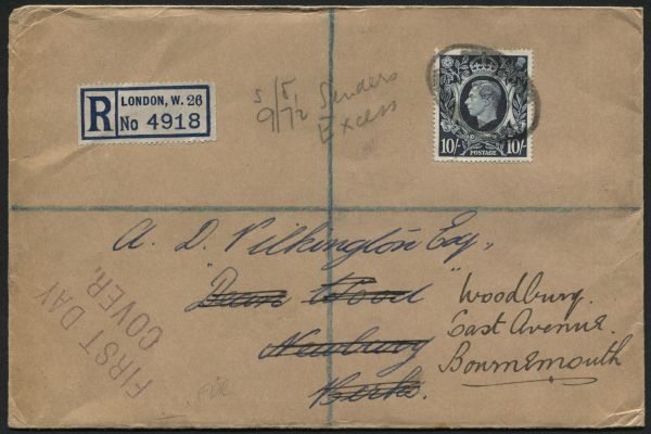 SG478 1939 (30 Oct) registered envelope from London to Newbury re-directed to Bournemouth