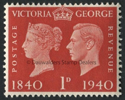 SG480 1d Scarlet 1940 Stamp Centenary