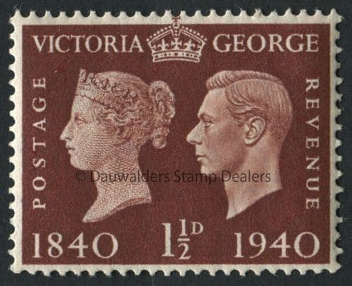 SG481 1d Red Brown 1940 Stamp Centenary