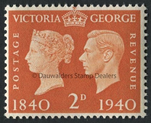 SG482 2d Orange 1940 Stamp Centenary