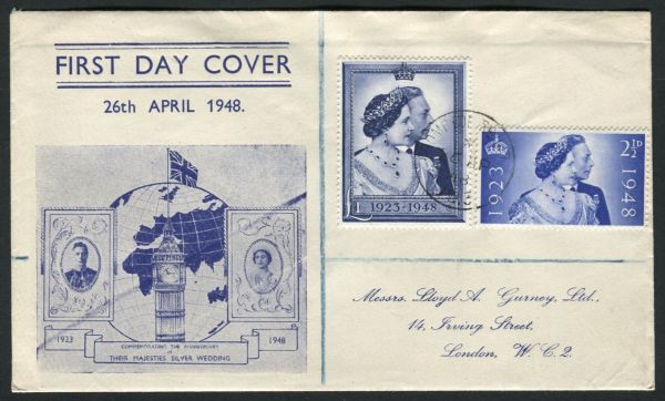 SG493-494 1948 Silver Wedding 2d-1 tied to v fine illustrated envelope, superb printed address