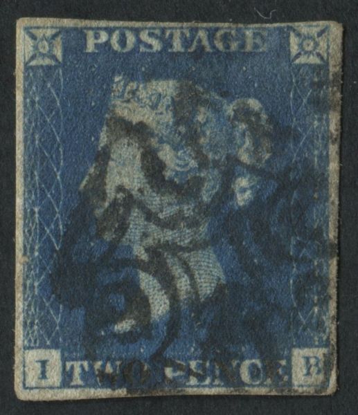 SG5 1840 2d Blue IB 4 margins, small thin at top but good appearance, Black MX