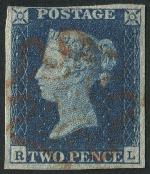 SG5 1840 2d Blue Pl2 RL 4 margins, tiny corner crease, complete red MX