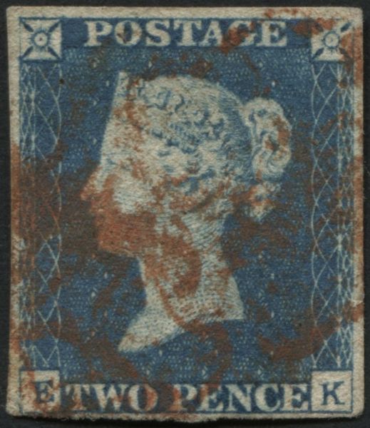 SG5 1840 2d Blue plate 1 EK, fine Red Maltese cross close to good margins, light cancel