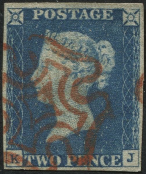 SG5 2d Blue KJ plate 1, a delightful used example with Orange-Red Maltese cross