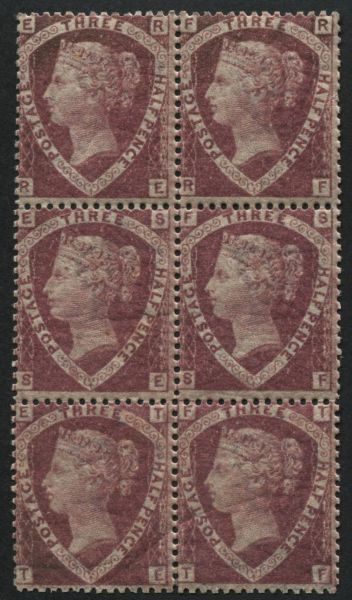 SG51 1d Rose Red plate 1 RE-TF, perfect U/M block of 6