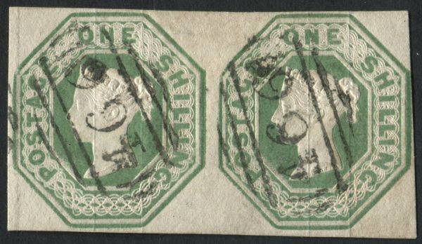 SG55 1/- Green a most appealing pair with gorgeous Liverpool 466 carefully applied on each