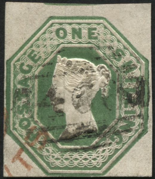 SG55 1/- Green printed to show the entire design, a difficult stamp