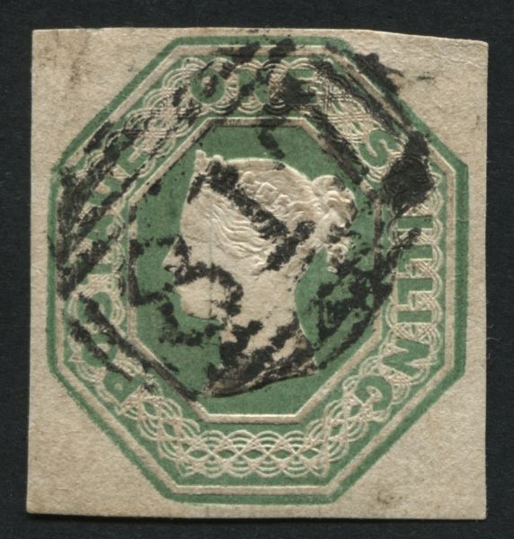 SG55 1847-54 1s Green 4 margins, F/U with 817 of St Ives