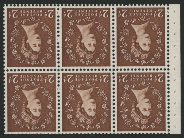 SG573ei 2d Red Brown pane of 6 U/M, Wmk Inv good perforations