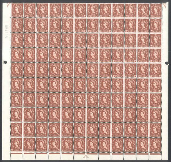 SG590 2d Red-Brown with 1 Graphite Line, lower half sheet of 120 U/M