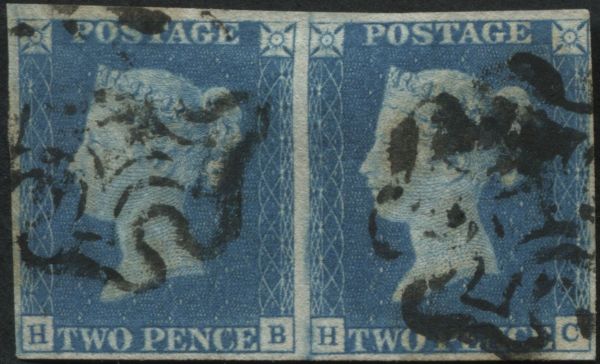 SG6 2d pale Blue HB-HC with margins all round, from plate 2 with Black Maltese cross