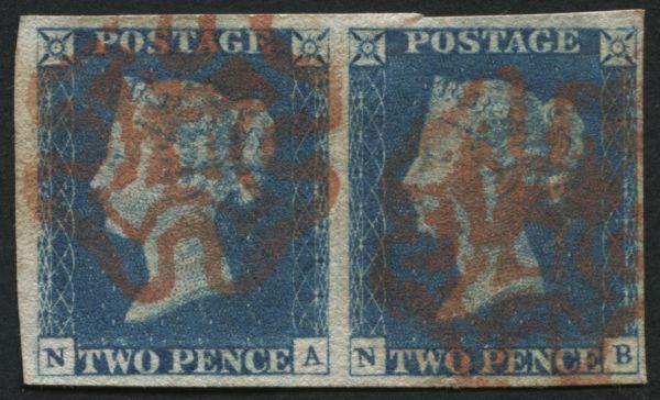 SG6 2d pale Blue NA-NB, good to very large margins, bright Red Maltese cross