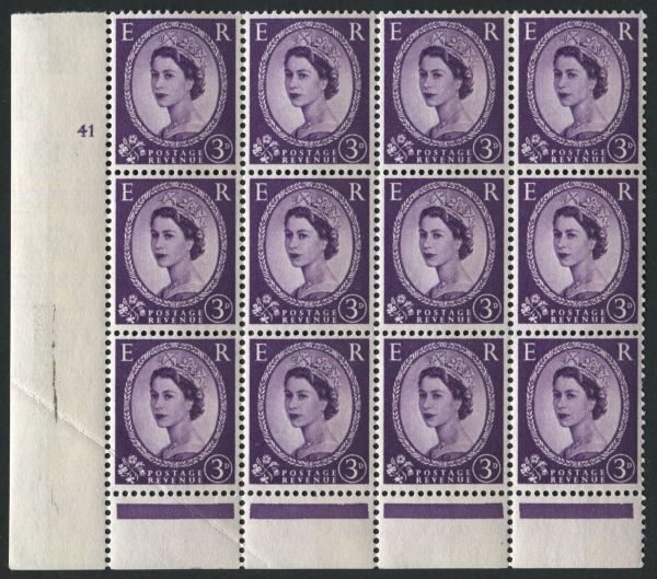 SG615SpecS74b 3d Deep Lilac Block, Cyl41, crease across 1 stamp, U/M