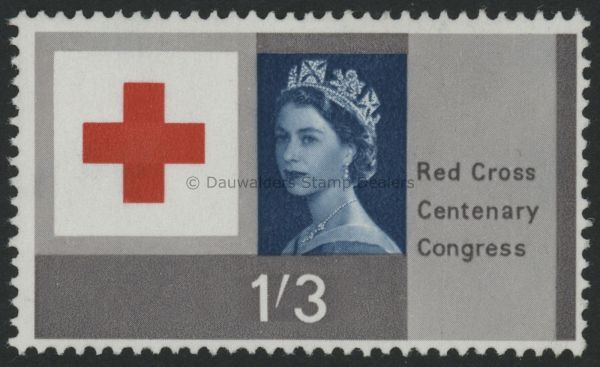 SG643 1/3d Red, Blue and Grey 1963 Red Cross Centenary