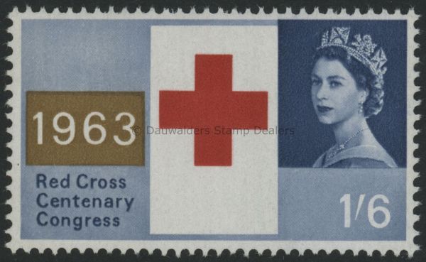 SG644 1/6d Re-Blue and Bistre 1963 Red Cross Centenary