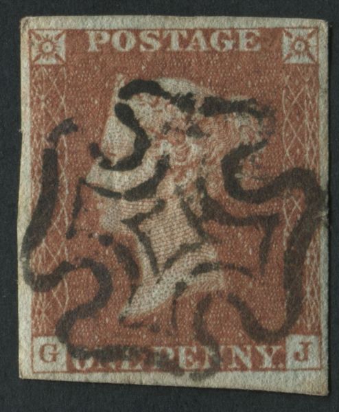 SG7 1d Red Brown plate 11 GJ 4 good margins central whole Maltese cross, a good looker