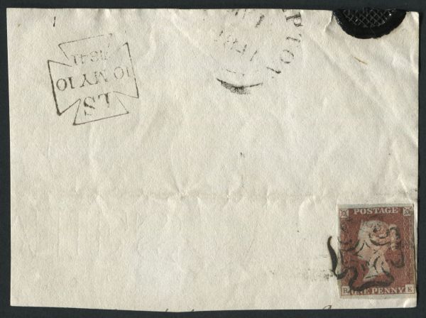 SG7 1d Red Brown RE 4 clear margins tied to piece, 10th May 1841 very fine