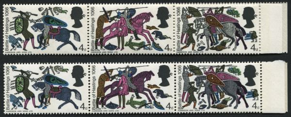 SG705paj 1966 Hastings (phos) 4d folded strip of 6 variety Grey omitted U/M, normal for comparison